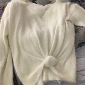 White faux fur sweater